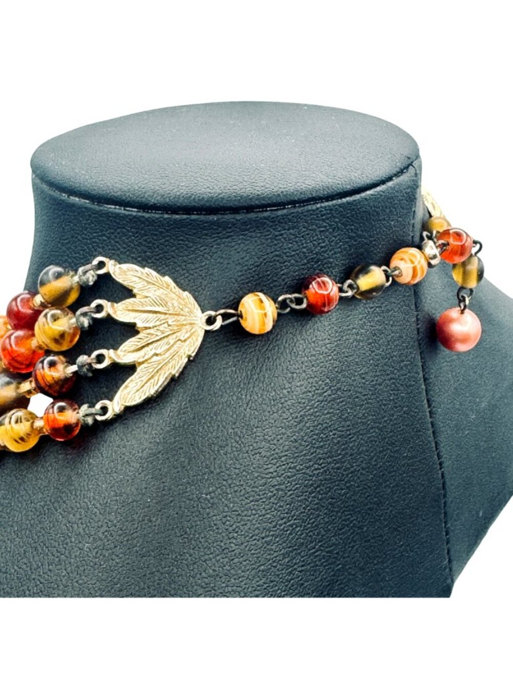 Vintage Multi-Strand Glass Bead Bib Necklace Handmade Lampwork Fall Colors - Picture 5 of 9